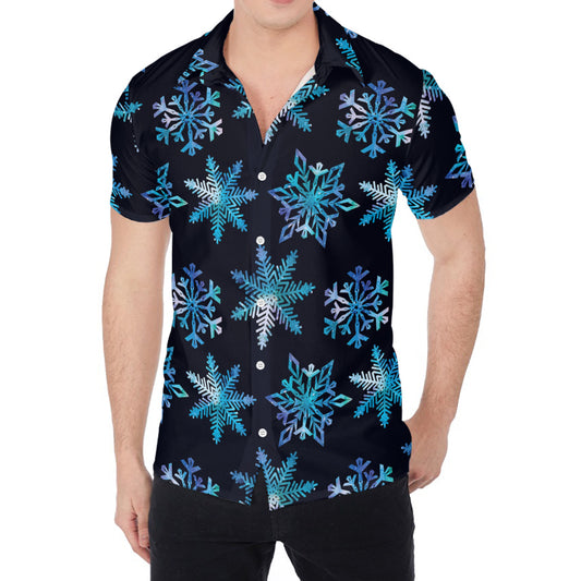 Turquoise Snowflake Pattern Print Men's Shirt