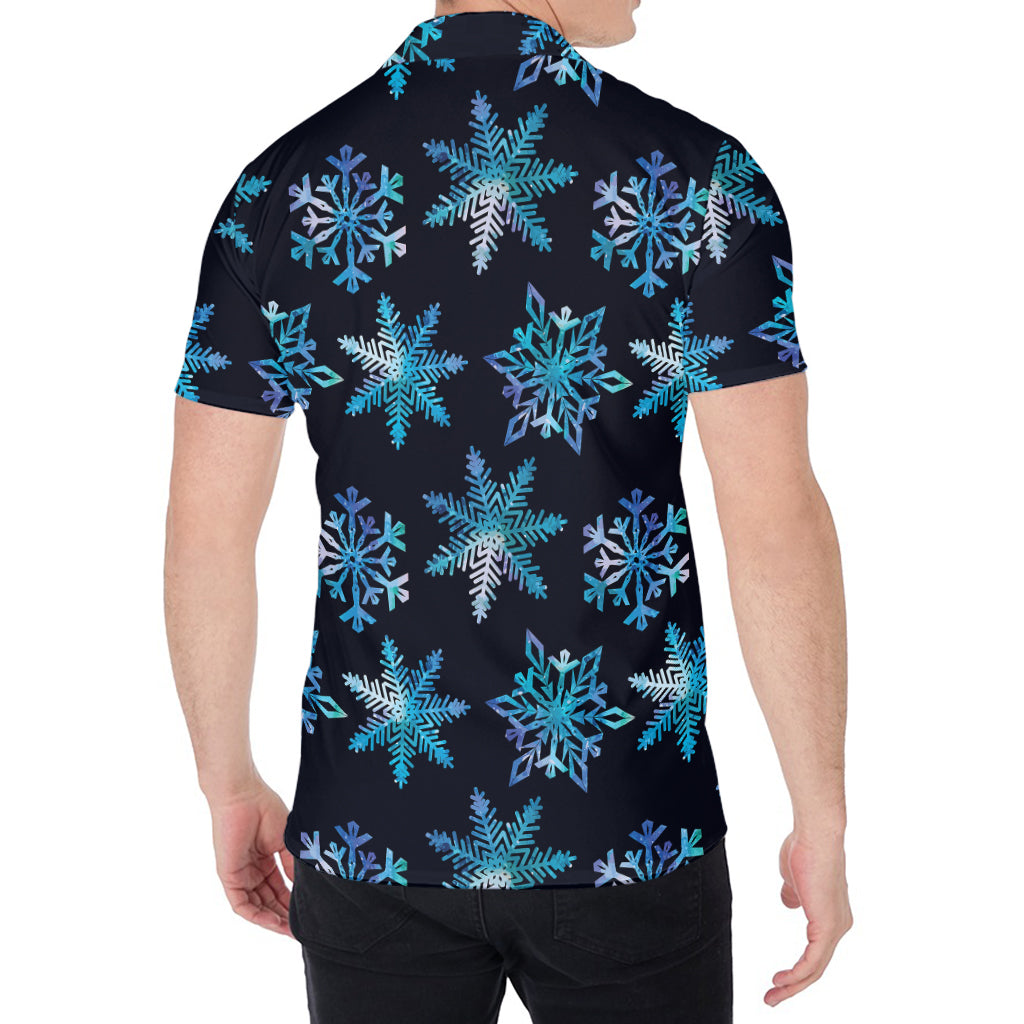 Turquoise Snowflake Pattern Print Men's Shirt