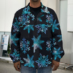 Turquoise Snowflake Pattern Print Men's Shirt Jacket