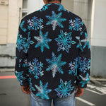 Turquoise Snowflake Pattern Print Men's Shirt Jacket
