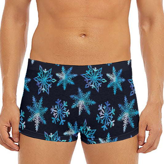 Turquoise Snowflake Pattern Print Men's Short Boxer Briefs