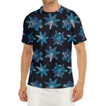 Turquoise Snowflake Pattern Print Men's Short Sleeve Rash Guard
