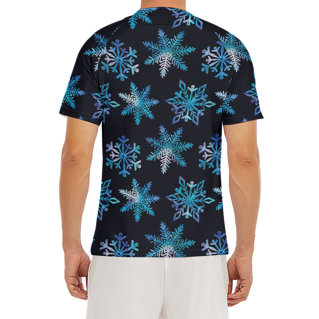 Turquoise Snowflake Pattern Print Men's Short Sleeve Rash Guard
