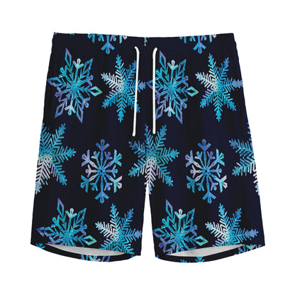 Turquoise Snowflake Pattern Print Men's Sports Shorts