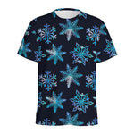 Turquoise Snowflake Pattern Print Men's Sports T-Shirt