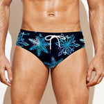 Turquoise Snowflake Pattern Print Men's Swim Briefs