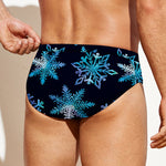 Turquoise Snowflake Pattern Print Men's Swim Briefs