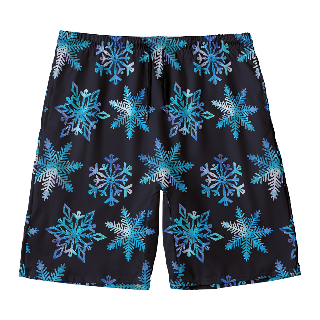 Turquoise Snowflake Pattern Print Men's Swim Trunks