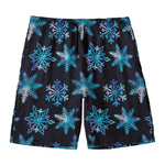 Turquoise Snowflake Pattern Print Men's Swim Trunks