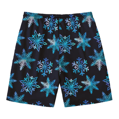 Turquoise Snowflake Pattern Print Men's Swim Trunks