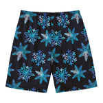 Turquoise Snowflake Pattern Print Men's Swim Trunks