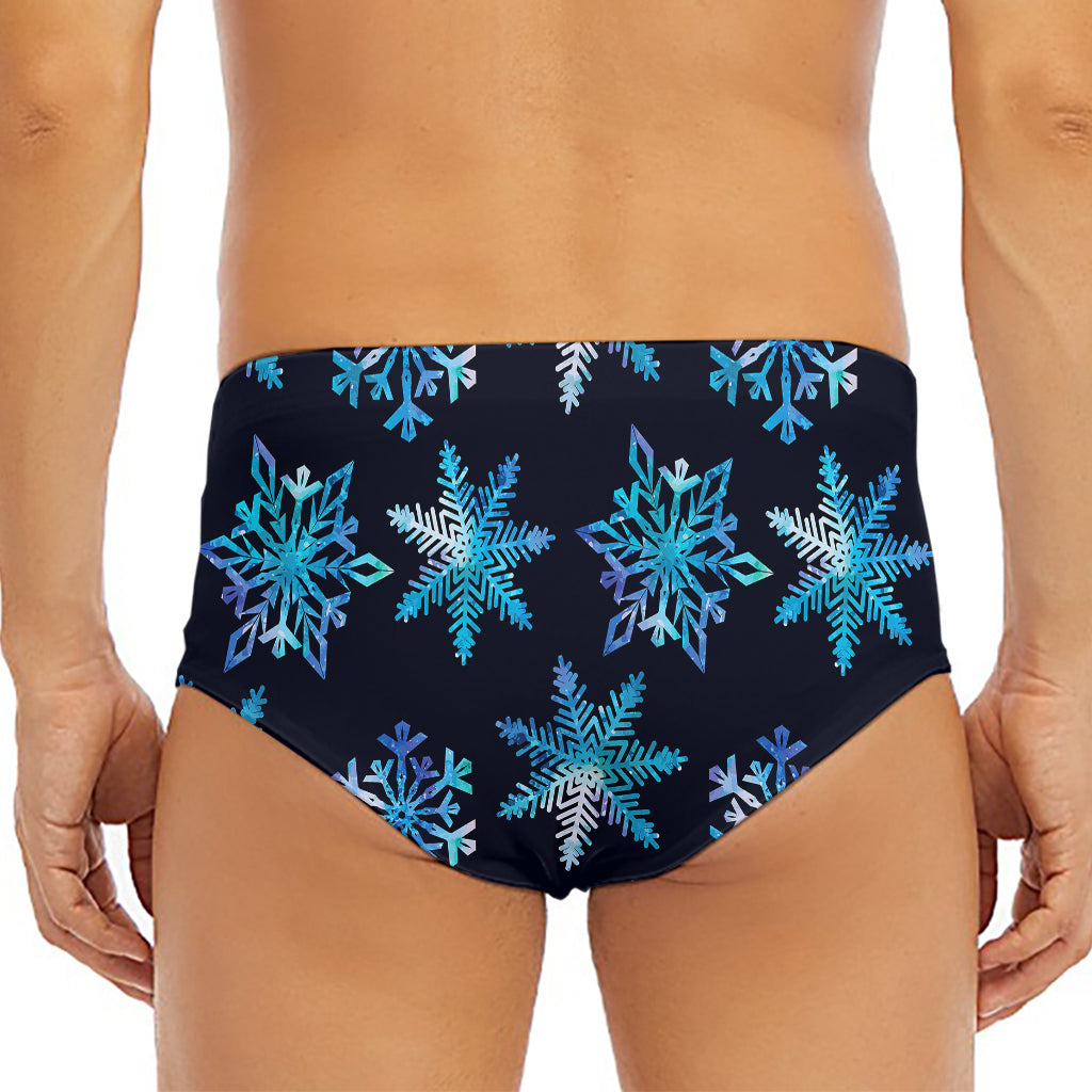 Turquoise Snowflake Pattern Print Men's Triangle Swim Briefs
