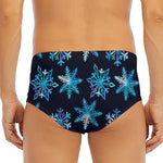 Turquoise Snowflake Pattern Print Men's Triangle Swim Briefs
