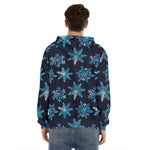 Turquoise Snowflake Pattern Print Men's Velvet Pullover Hoodie