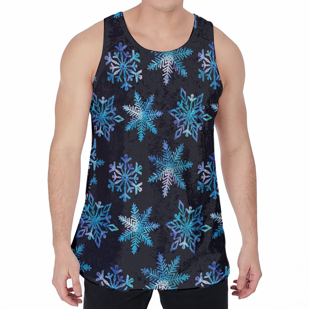 Turquoise Snowflake Pattern Print Men's Velvet Tank Top