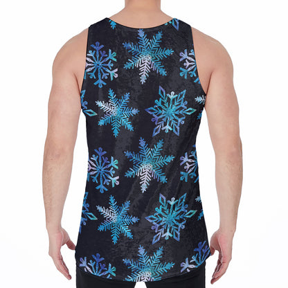 Turquoise Snowflake Pattern Print Men's Velvet Tank Top
