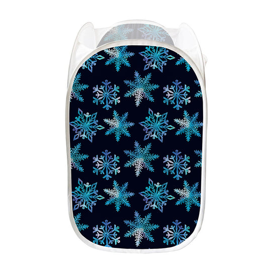 Turquoise Snowflake Pattern Print Mesh Laundry Hamper