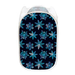 Turquoise Snowflake Pattern Print Mesh Laundry Hamper
