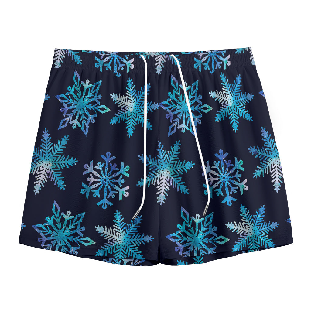 Turquoise Snowflake Pattern Print Mesh Shorts