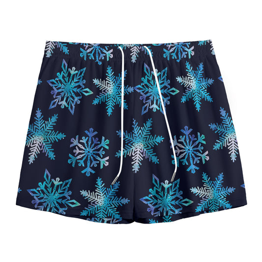 Turquoise Snowflake Pattern Print Mesh Shorts
