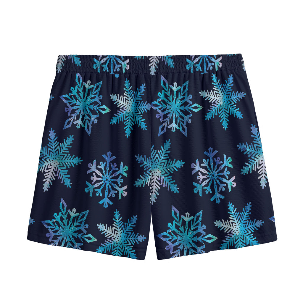 Turquoise Snowflake Pattern Print Mesh Shorts