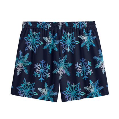 Turquoise Snowflake Pattern Print Mesh Shorts