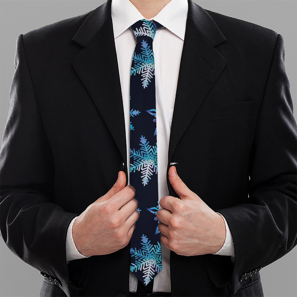 Turquoise Snowflake Pattern Print Necktie