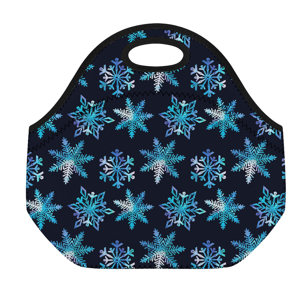 Turquoise Snowflake Pattern Print Neoprene Lunch Bag