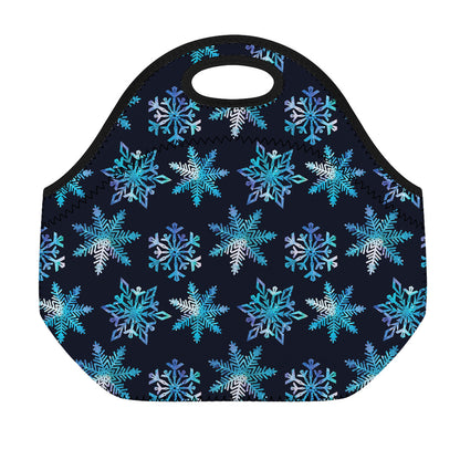 Turquoise Snowflake Pattern Print Neoprene Lunch Bag