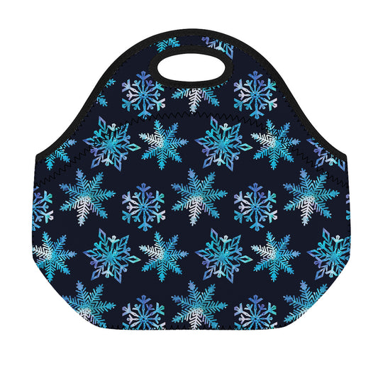 Turquoise Snowflake Pattern Print Neoprene Lunch Bag