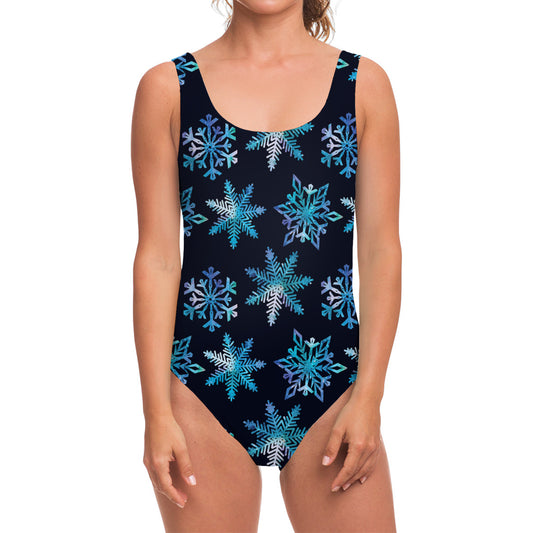 Turquoise Snowflake Pattern Print One Piece Swimsuit