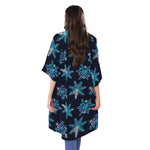 Turquoise Snowflake Pattern Print Open Front Beach Cover Up