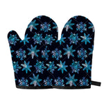 Turquoise Snowflake Pattern Print Oven Mitts