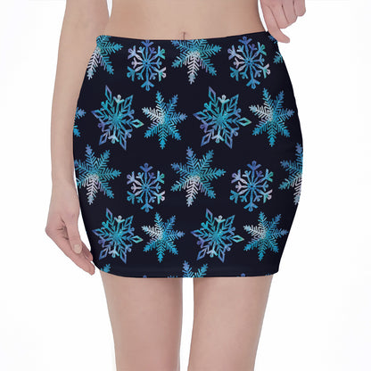 Turquoise Snowflake Pattern Print Pencil Mini Skirt