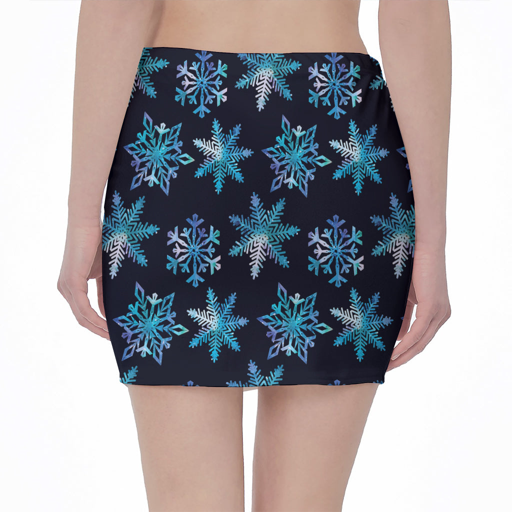 Turquoise Snowflake Pattern Print Pencil Mini Skirt