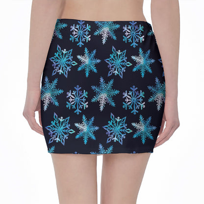 Turquoise Snowflake Pattern Print Pencil Mini Skirt