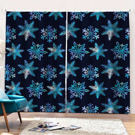 Turquoise Snowflake Pattern Print Pencil Pleat Curtains