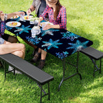 Turquoise Snowflake Pattern Print Picnic Table Cover