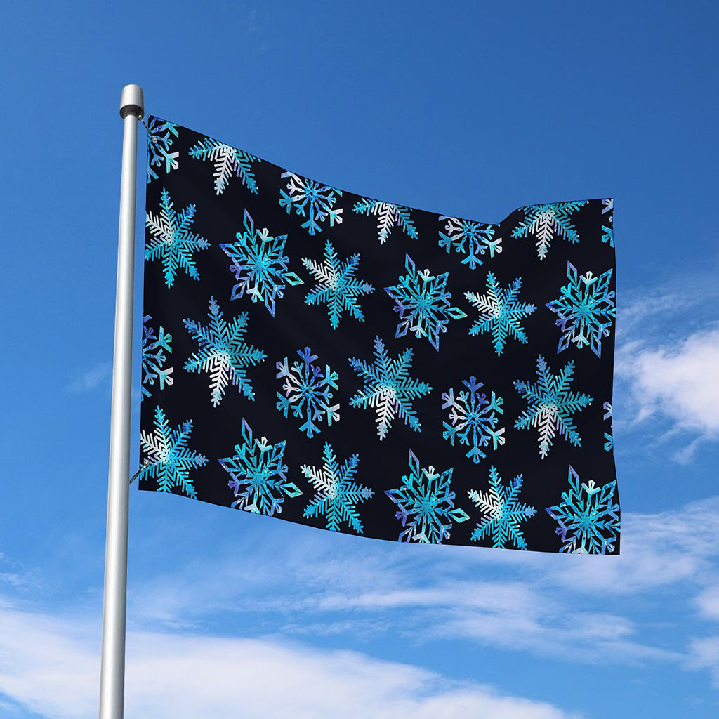 Turquoise Snowflake Pattern Print Polyester Flag