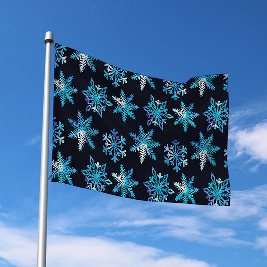 Turquoise Snowflake Pattern Print Polyester Flag