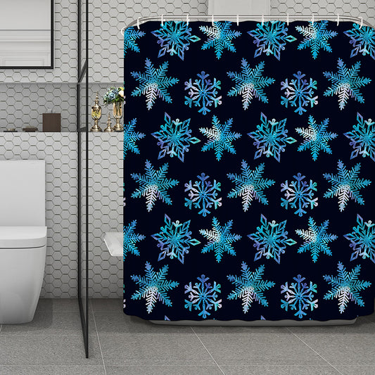 Turquoise Snowflake Pattern Print Polyester Shower Curtain