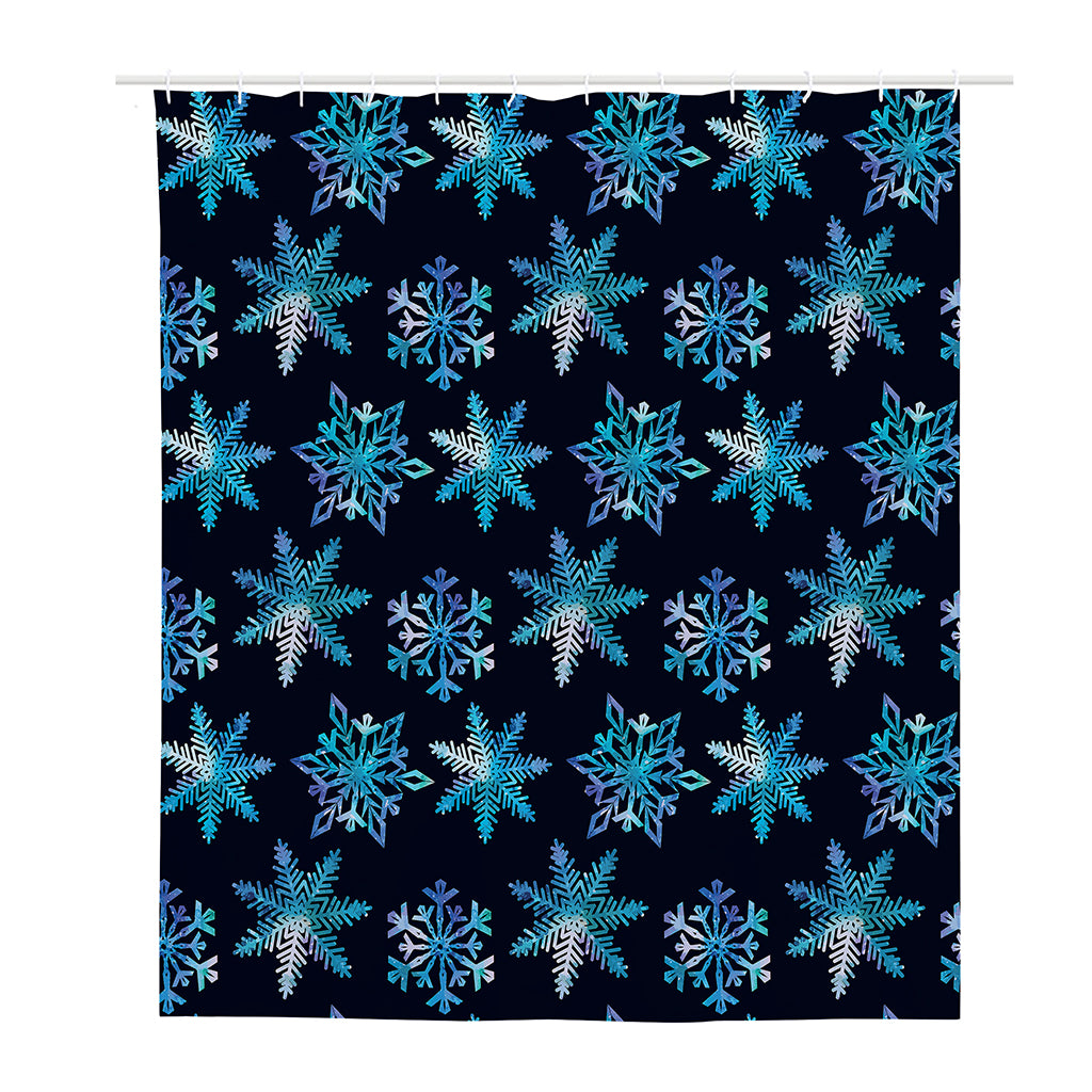 Turquoise Snowflake Pattern Print Polyester Shower Curtain