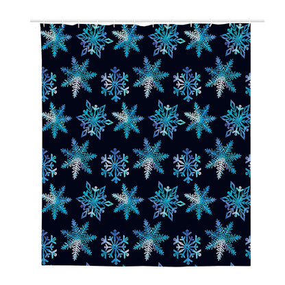 Turquoise Snowflake Pattern Print Polyester Shower Curtain