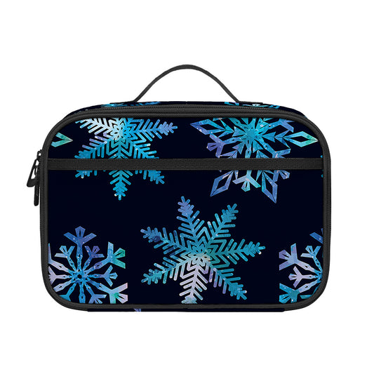 Turquoise Snowflake Pattern Print Portable Lunch Bag