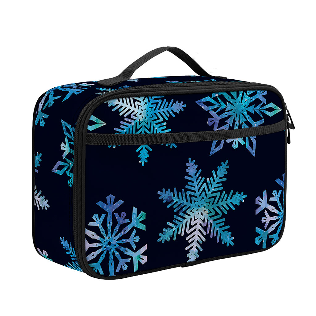 Turquoise Snowflake Pattern Print Portable Lunch Bag