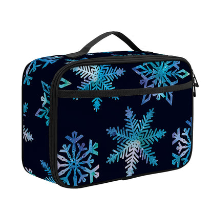 Turquoise Snowflake Pattern Print Portable Lunch Bag