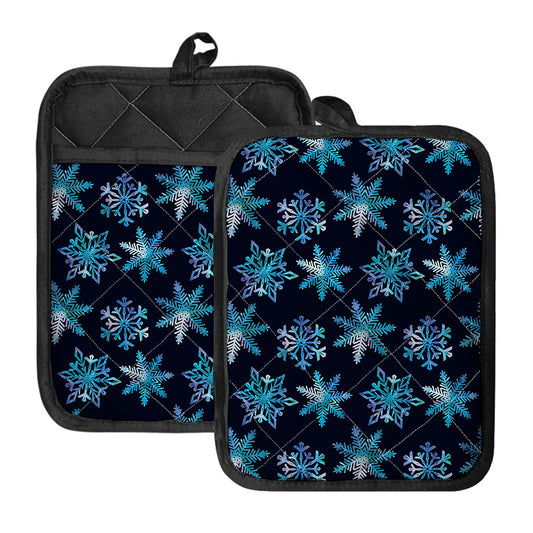 Turquoise Snowflake Pattern Print Pot Holders With Pocket