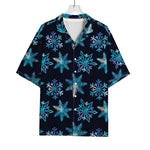 Turquoise Snowflake Pattern Print Rayon Hawaiian Shirt