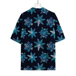 Turquoise Snowflake Pattern Print Rayon Hawaiian Shirt