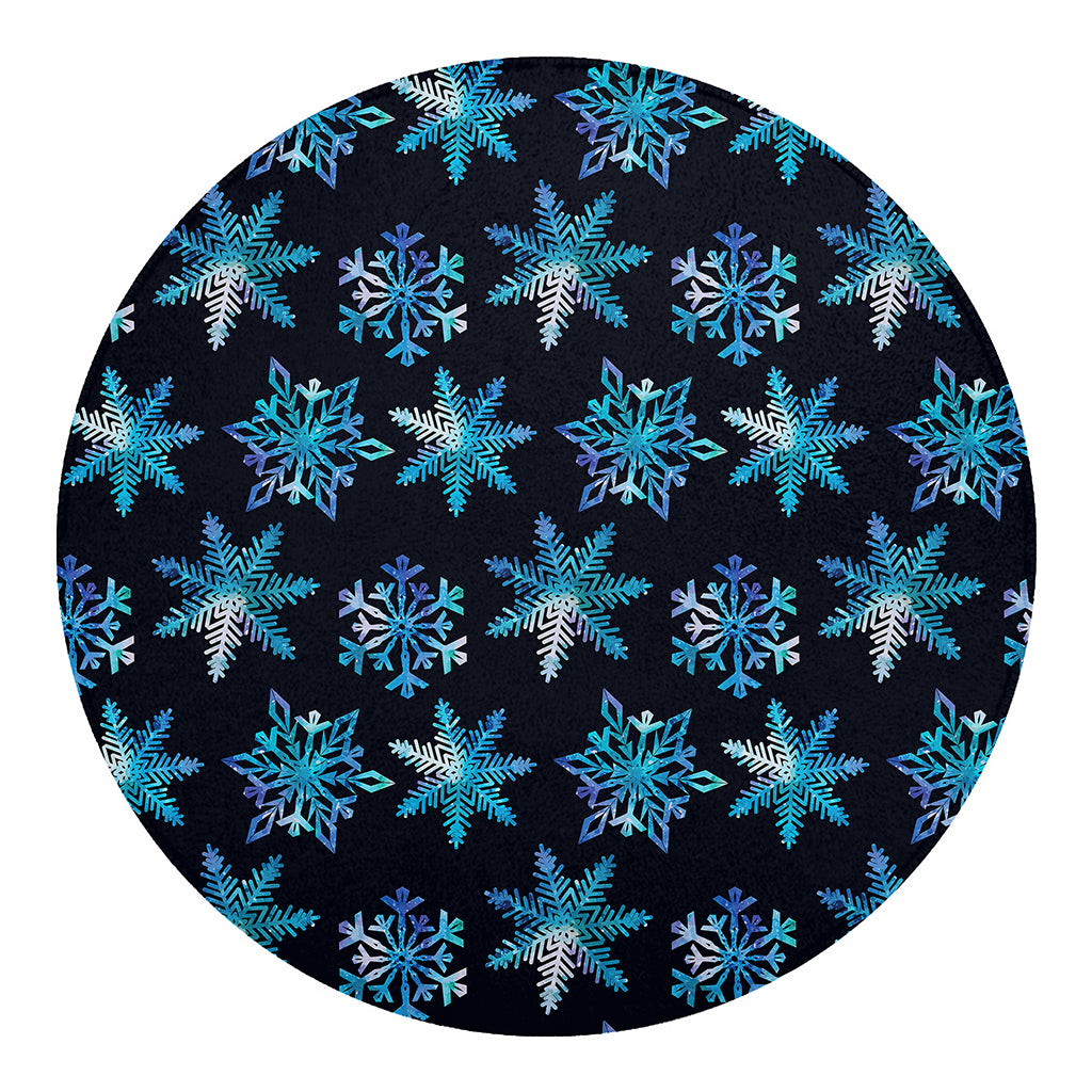 Turquoise Snowflake Pattern Print Round Blanket